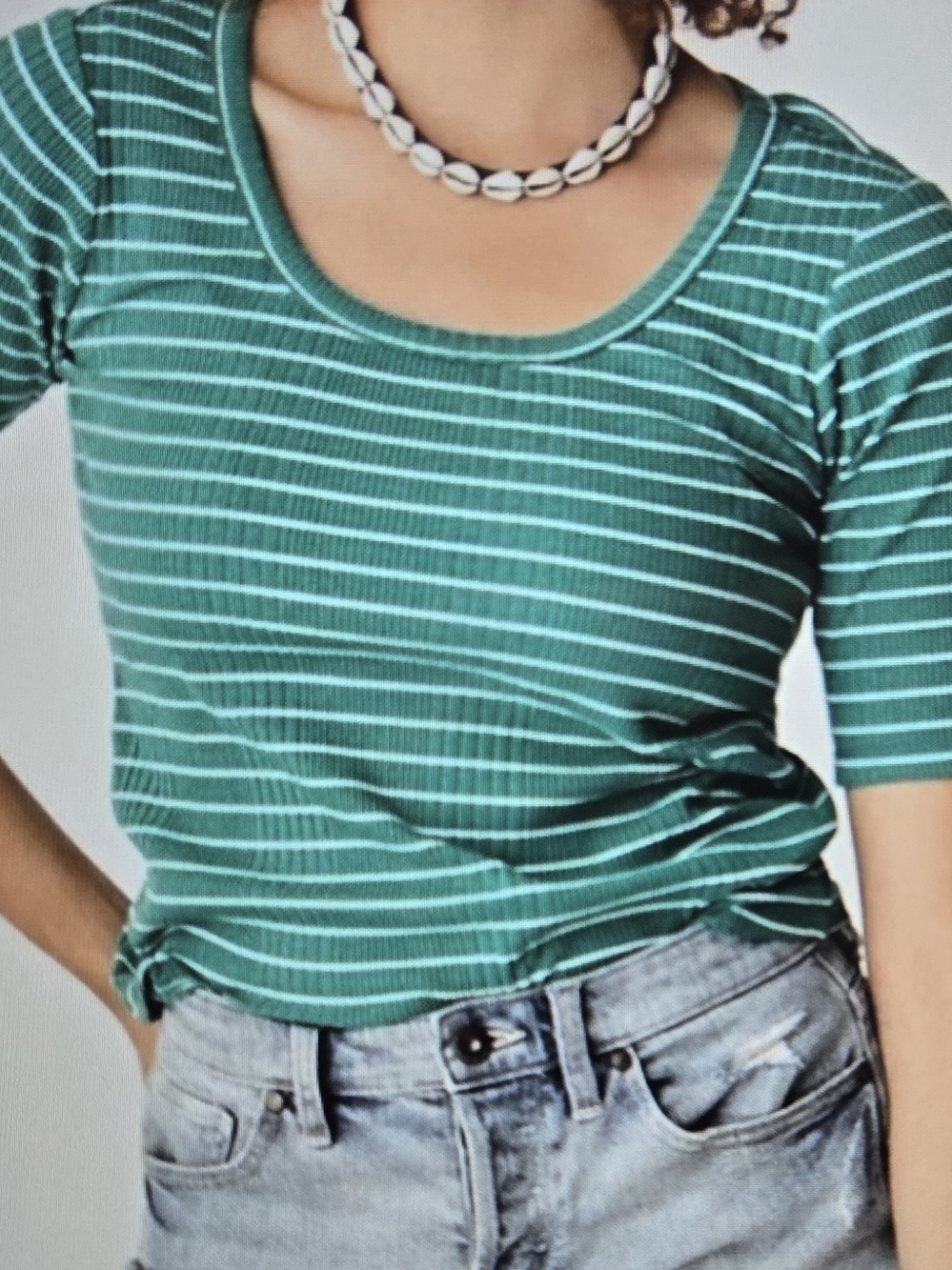 NWT Carve Green Striped Scoop Neck Women's Top M